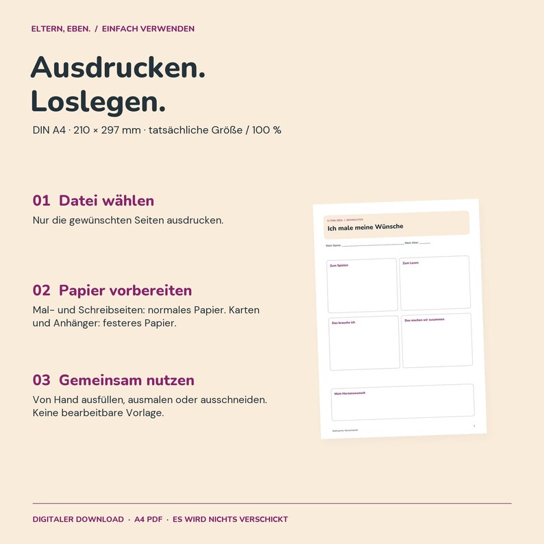 Wunschzettel Kinder zum Ausdrucken | Weihnachten | 3 Vorlagen zum Malen, Schreiben und Kleben | A4 PDF Bild 8