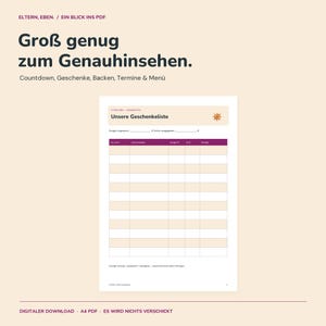 Weihnachtsplaner Familie zum Ausdrucken | Advent Countdown, Geschenkeliste, Plätzchenplan, Termine und Menü | A4 PDF Bild 3