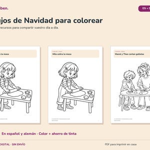 Disegni di Natale da colorare per bambini | 12 pagine da colorare con Mila e Theo | Biscotti, albero, neve e regali | PDF in formato A4 immagine 4