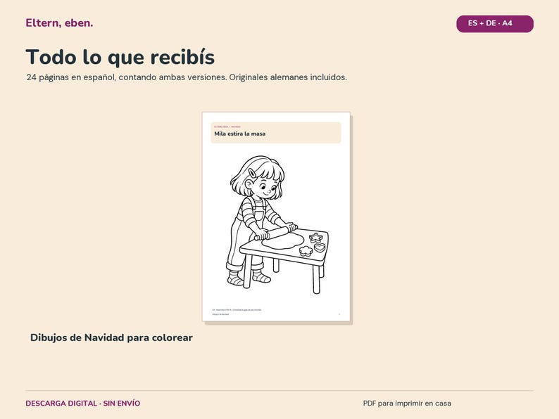 Disegni di Natale da colorare per bambini | 12 pagine da colorare con Mila e Theo | Biscotti, albero, neve e regali | PDF in formato A4 immagine 5