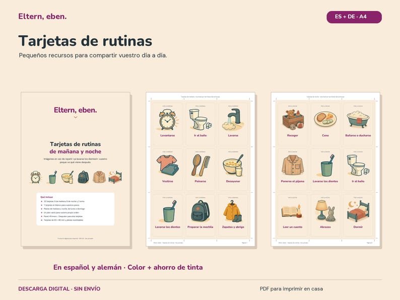 Schede di routine stampabili per bambini | Schede di routine giornaliera per mattina e sera | 20 schede illustrate + piano di routine | Download PDF Montessori immagine 4
