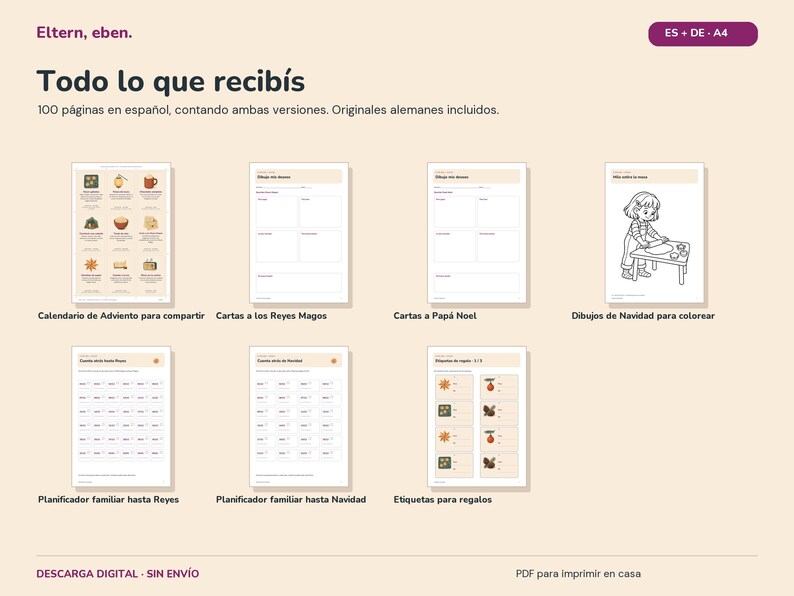 Pack de Navidad familiar | Adviento, cartas a los Reyes Magos, dibujos y regalos | PDF A4 español y alemán imagen 5