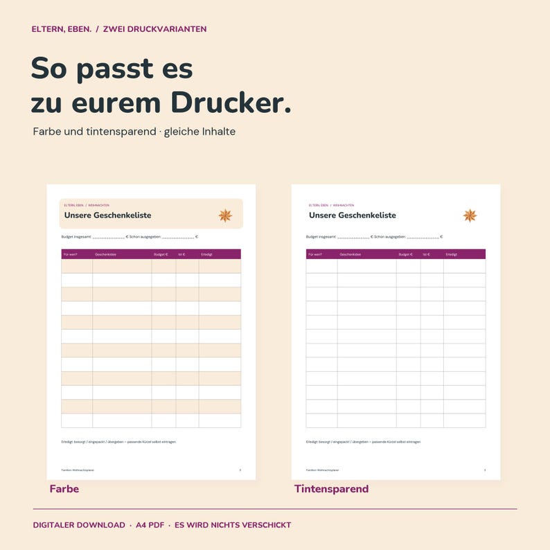 Weihnachtsplaner Familie zum Ausdrucken | Advent Countdown, Geschenkeliste, Plätzchenplan, Termine und Menü | A4 PDF Bild 7
