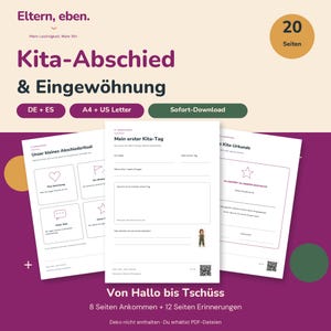 Avsked och inflyttning för dagis i PDF-format | Minneshäfte med ritualkort och intyg | 20 sidor | Tyska och spanska | A4-brev