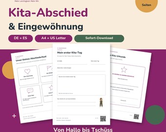 Saluto e inserimento all'asilo (PDF) | Libretto dei ricordi con carte rituali e certificato | 20 pagine | Tedesco e spagnolo | Formato A4