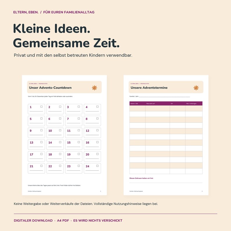 Weihnachtsplaner Familie zum Ausdrucken | Advent Countdown, Geschenkeliste, Plätzchenplan, Termine und Menü | A4 PDF Bild 9