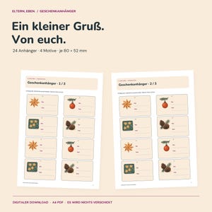Geschenkanhänger Weihnachten zum Ausdrucken | 24 Anhänger mit 4 Motiven | Stern, Kugel, Plätzchen und Zapfen | A4 PDF Bild 1