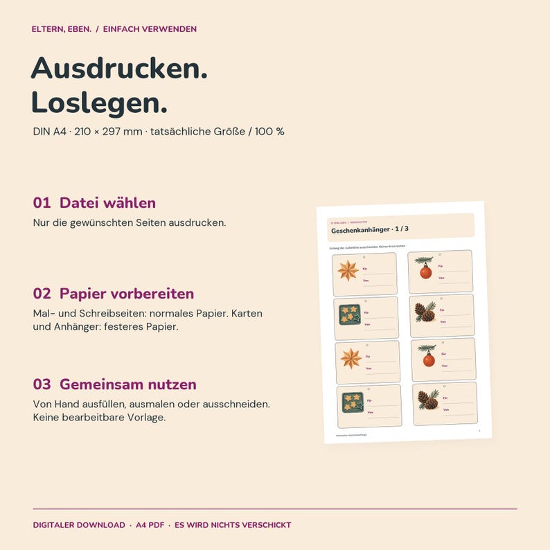 Geschenkanhänger Weihnachten zum Ausdrucken | 24 Anhänger mit 4 Motiven | Stern, Kugel, Plätzchen und Zapfen | A4 PDF Bild 8