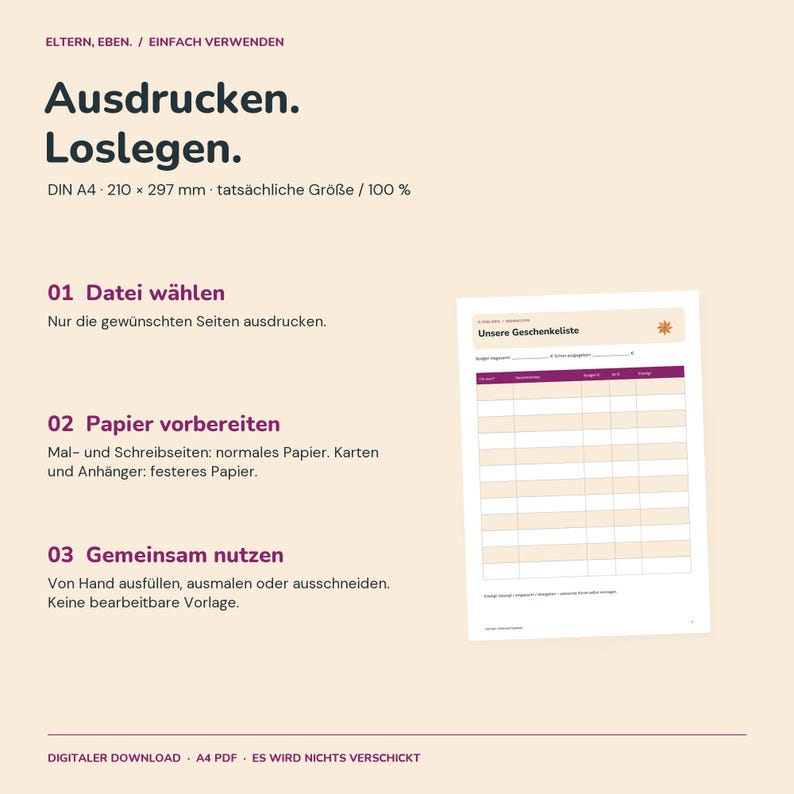 Weihnachtsplaner Familie zum Ausdrucken | Advent Countdown, Geschenkeliste, Plätzchenplan, Termine und Menü | A4 PDF Bild 8