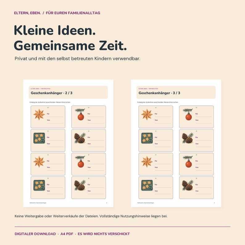 Geschenkanhänger Weihnachten zum Ausdrucken | 24 Anhänger mit 4 Motiven | Stern, Kugel, Plätzchen und Zapfen | A4 PDF Bild 9