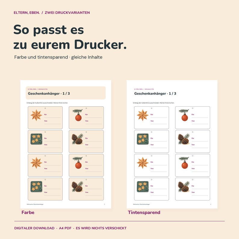 Geschenkanhänger Weihnachten zum Ausdrucken | 24 Anhänger mit 4 Motiven | Stern, Kugel, Plätzchen und Zapfen | A4 PDF Bild 7