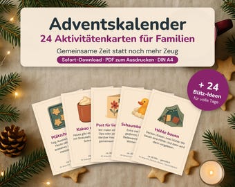 Printable Family Advent Calendar | 24 Activity Cards + 24 Quick Ideas | Time Instead of Things | Advent with Children | PDF Download