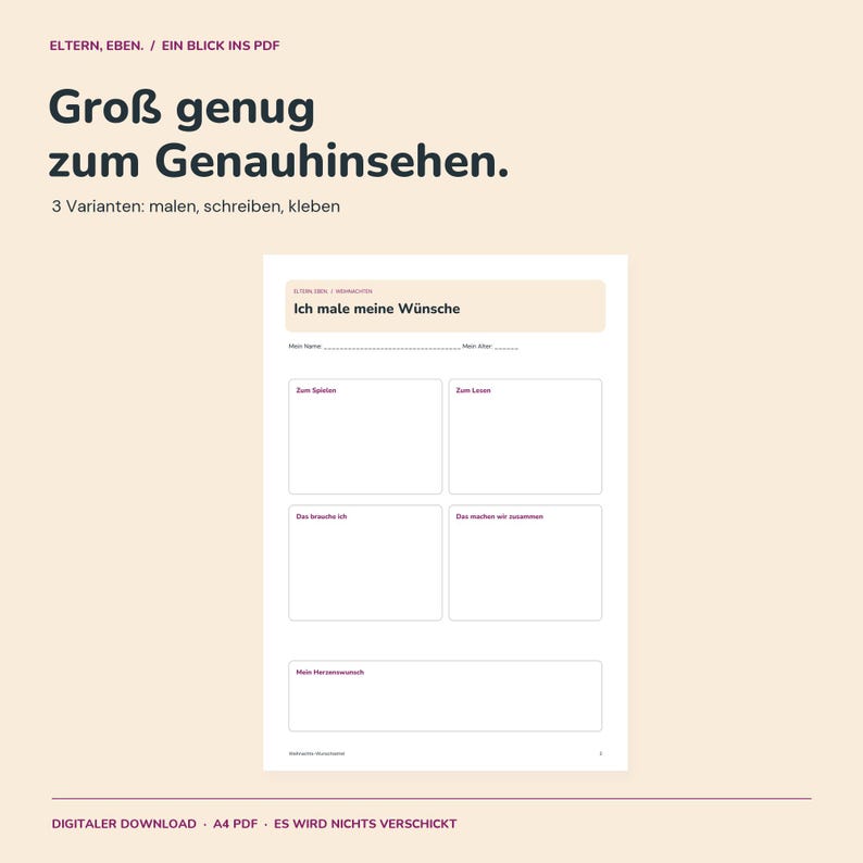 Wunschzettel Kinder zum Ausdrucken | Weihnachten | 3 Vorlagen zum Malen, Schreiben und Kleben | A4 PDF Bild 3