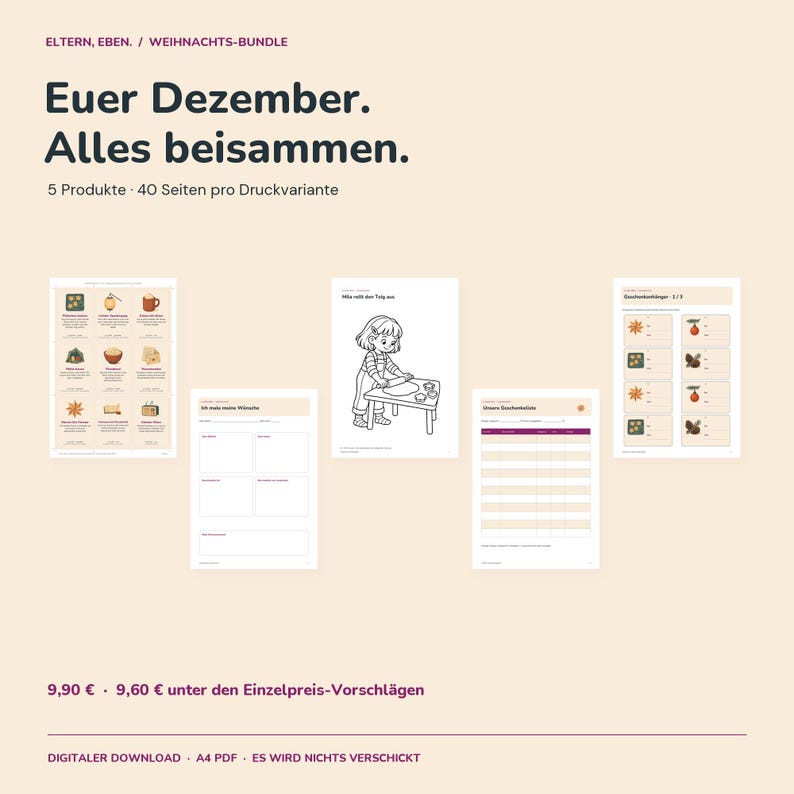 Pack de Navidad familiar | Adviento, cartas a los Reyes Magos, dibujos y regalos | PDF A4 español y alemán imagen 1