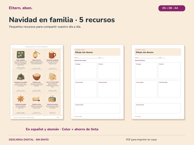 Pack de Navidad familiar | Adviento, cartas a los Reyes Magos, dibujos y regalos | PDF A4 español y alemán imagen 4