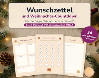 Children's Wish List (Printable) | Christmas Countdown | Letter to Santa Claus | 24-Day Paper Chain | PDF Download
