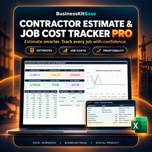 Contractor Job Cost Tracker PRO | Excel Estimate & Profit Dashboard (Digital Product)
