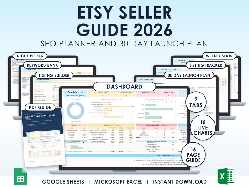Etsy Seller Guide 2026 With SEO Listing Planner Spreadsheet and 30 Day ...