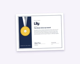 Gymnastics Camp Certificate for Each Camper, Personalized Award Title and Paragraph, Printable PDF