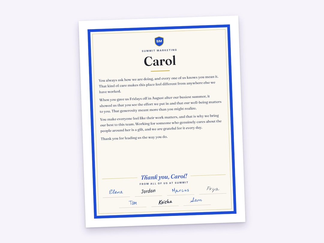 Printable Team Letters Bosses Day Card, Personal Letter From the Team, Every Name Signed ...