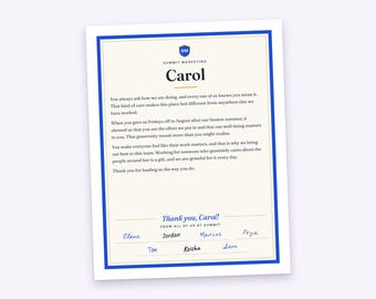 Bosses Day Card, Personal Letter from the Team, Every Name Signed, Printable PDF