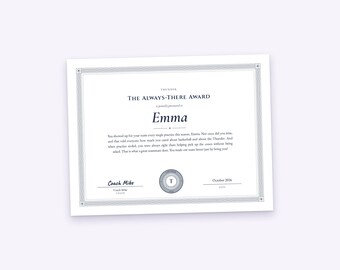 Team Awards Certificate for Each Player, Personalized Title and Paragraph, Printable PDF