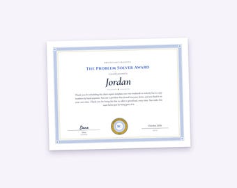 Certificate of Appreciation for Each Recipient, Personalized Award Title and Paragraph, Printable PDF