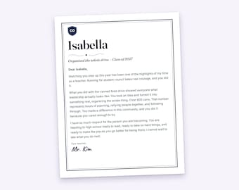 End of Year Letter for Each Student, Keepsake from Your Notes, Printable PDF