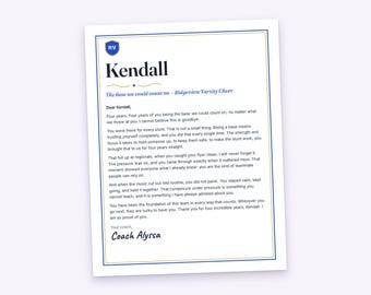Carta de felicitación para la noche de graduación de la sección de animadoras, recuerdo personalizado de una página con tu propia voz, PDF imprimible