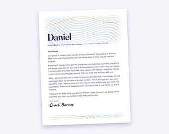 Carta de despedida para los estudiantes de último año de cross country, recuerdo personalizado de una página con tus propias palabras, PDF imprimible