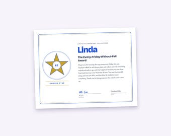 Volunteer Appreciation Certificate, Personalized Award Title and Paragraph, Printable PDF