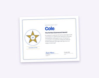 Golf Team Awards Certificate for Each Golfer, Personalized Title and Paragraph, Printable PDF