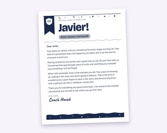 Wrestling Senior Night Letter, Personalized One Page Keepsake in Your Voice, Printable PDF