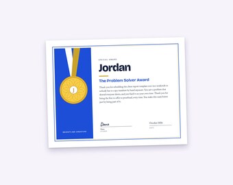 Team Appreciation Certificate for Each Teammate, Personalized Award Title and Paragraph, Printable PDF
