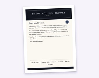 Teacher Christmas Gift, Thank You Letter from the Class, Every Name Signed, Printable PDF