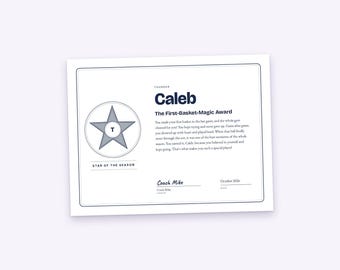 Basketball Participation Certificate for Each Player, Personalized Award Title and Paragraph, Printable PDF