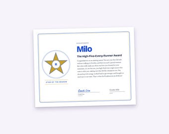 Running Club Awards Certificate for Each Runner, Personalized Title and Paragraph, Printable PDF