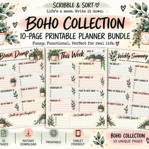 Boho Printable Planner Bundle – 10 Funny & Functional Productivity Pages