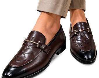 Brown Leather Loafers, Men’s Dress Shoes, Horsebit Slip On Shoes, Luxury Formal Loafers, Business Wedding Shoes, Classic Penny Loafers