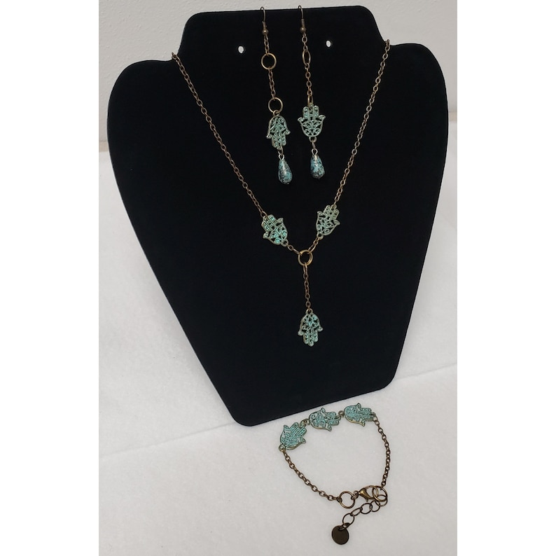 Patina jewelry for women Amulet necklace Jewelry gifts 3 piece set Spiritual jewelry Hamsa Hand Jewelry Set Jewelry set for women