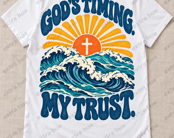 Christian Cross and Waves Shirt, Minimalist Ocean Faith Tee