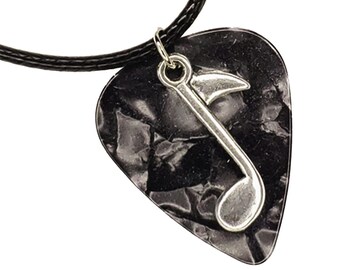 Guitar Pick Necklace | Music Note on Gray | Gift for Music Lover