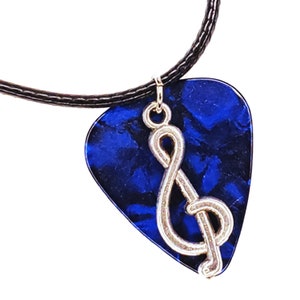 Guitar Pick Necklace | Treble Clef on Blue | Gift for Music Lover