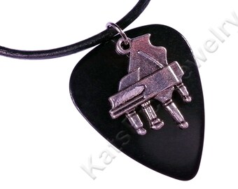 Guitar Pick Necklace | Piano on Black | Gift for Music Lover