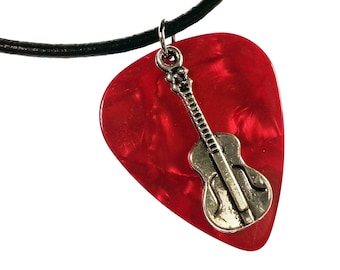 Guitar Pick Necklace | Guitar on Red | Gift for Music Lover