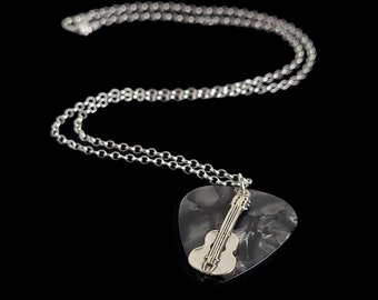 Sterling Silver Guitar Pick Necklace 18" Hand Crafted