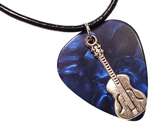 Guitar Pick Necklace Guitar on Blue
