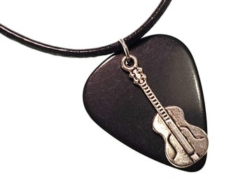 Guitar Pick Necklace | Guitar on Black | Gift for Music Lover