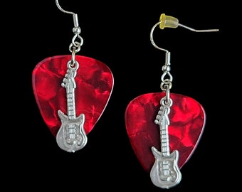 Sterling Silver Electric Guitar Pick Earrings | Hand Crafted | Rocker Chick Jewelry