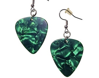 Guitar Pick Earrings Green with Stainless Steel French Hook